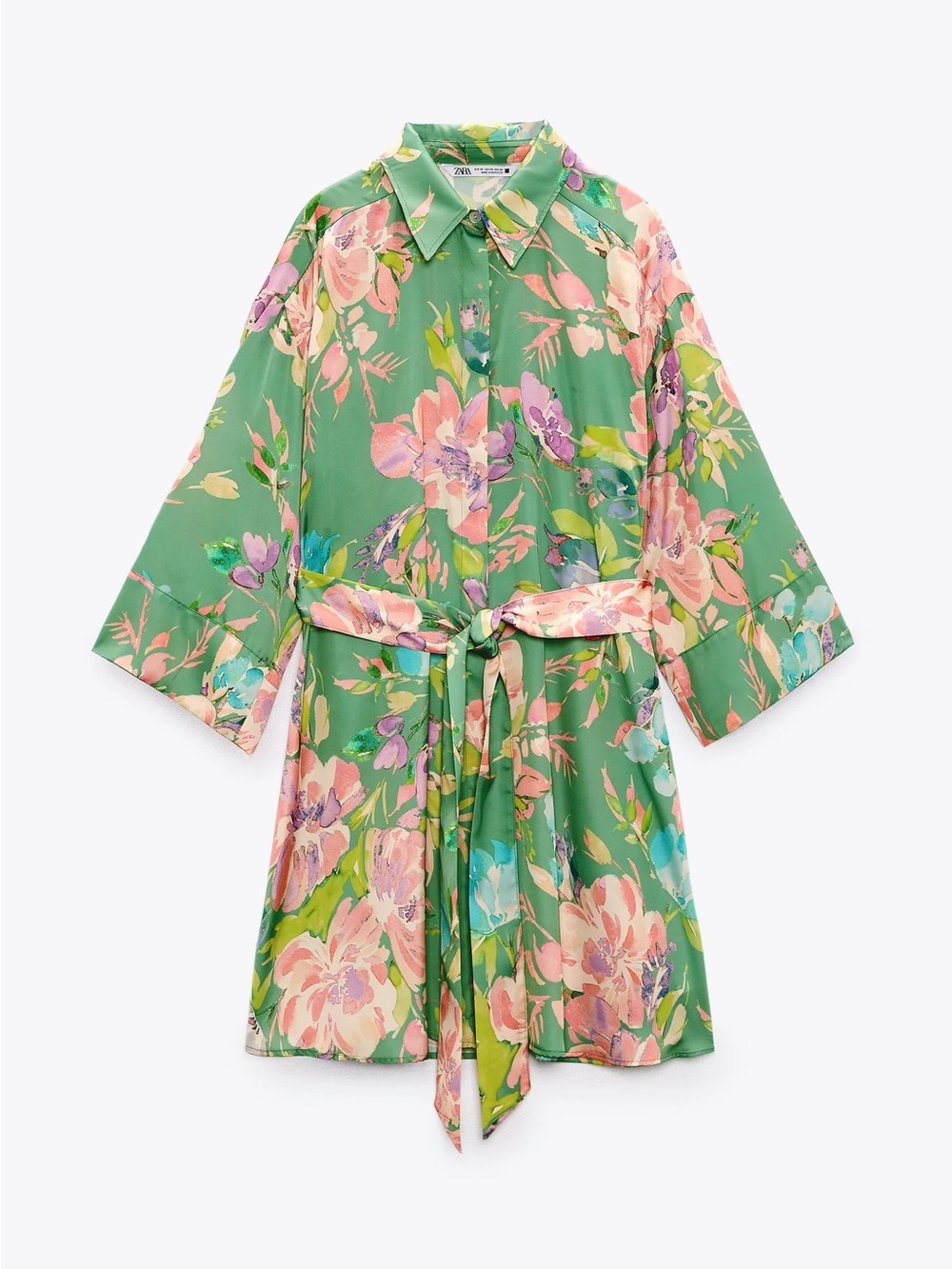 Zara Green Floral Shirt Dress with Belt